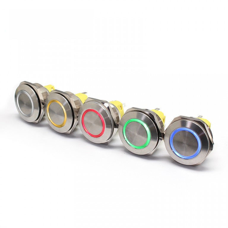 Interruttori a pulsante in metallo illuminati da 28 mm LED ad anello rotondo da 500 V