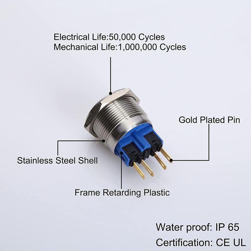 Interruttori a pulsante in metallo illuminati da 28 mm LED ad anello rotondo da 500 V