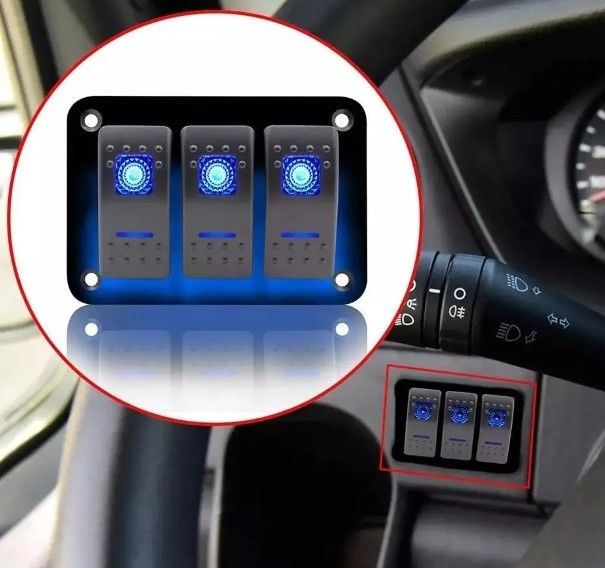 DC 12V 24V Blu LED retroilluminato 3 Gang Aluminio 5 Pin ON Off Toggle Rocker Switch Panel