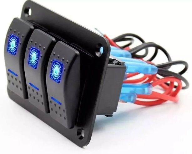 DC 12V 24V Blu LED retroilluminato 3 Gang Aluminio 5 Pin ON Off Toggle Rocker Switch Panel