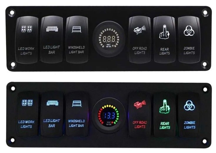 Color Voltmeter 6 Gang DC12V 24V Led On Off 5 PIN Rocker Switch Panel Per Caravan Automotive Marine