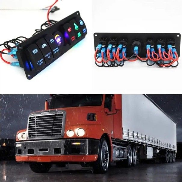 Color Voltmeter 6 Gang DC12V 24V Led On Off 5 PIN Rocker Switch Panel Per Caravan Automotive Marine