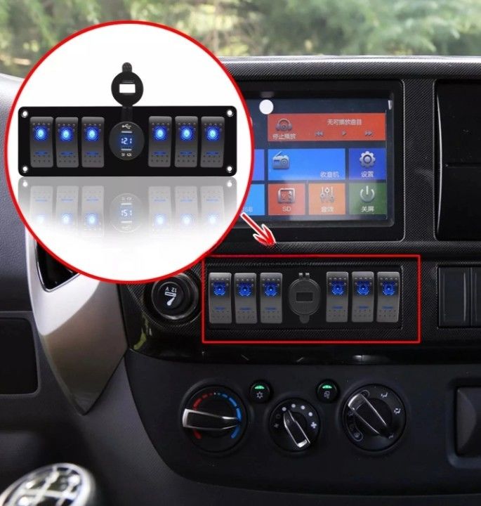 Color Voltmeter 6 Gang DC12V 24V Led On Off 5 PIN Rocker Switch Panel Per Caravan Automotive Marine