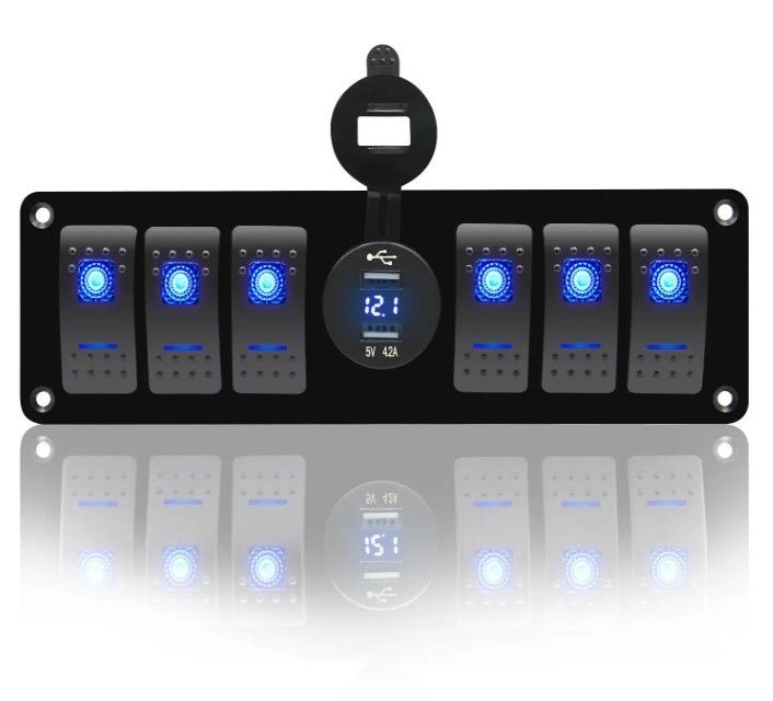 Color Voltmeter 6 Gang DC12V 24V Led On Off 5 PIN Rocker Switch Panel Per Caravan Automotive Marine