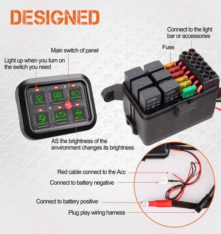 6 Gang 12V Led Switch Panel Kit RGB Automatico Dimmabile Universal Light Bar Controller Con APP