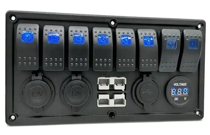 12V 8 Way Gang Rocker Switch Panel con W / 50A doppia presa Anderson accessorio presa di corrente e doppia USB