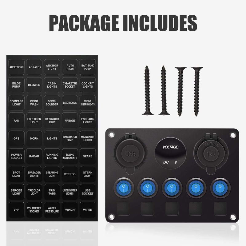 5 pannelli di commutazione Rocker impermeabili con doppia presa USB con luci LED blu