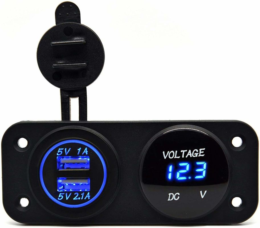 12V DC 24V LED Digital Voltmeter Dual USB Outlet Power Socket Panel 3.1A Caricabatterie