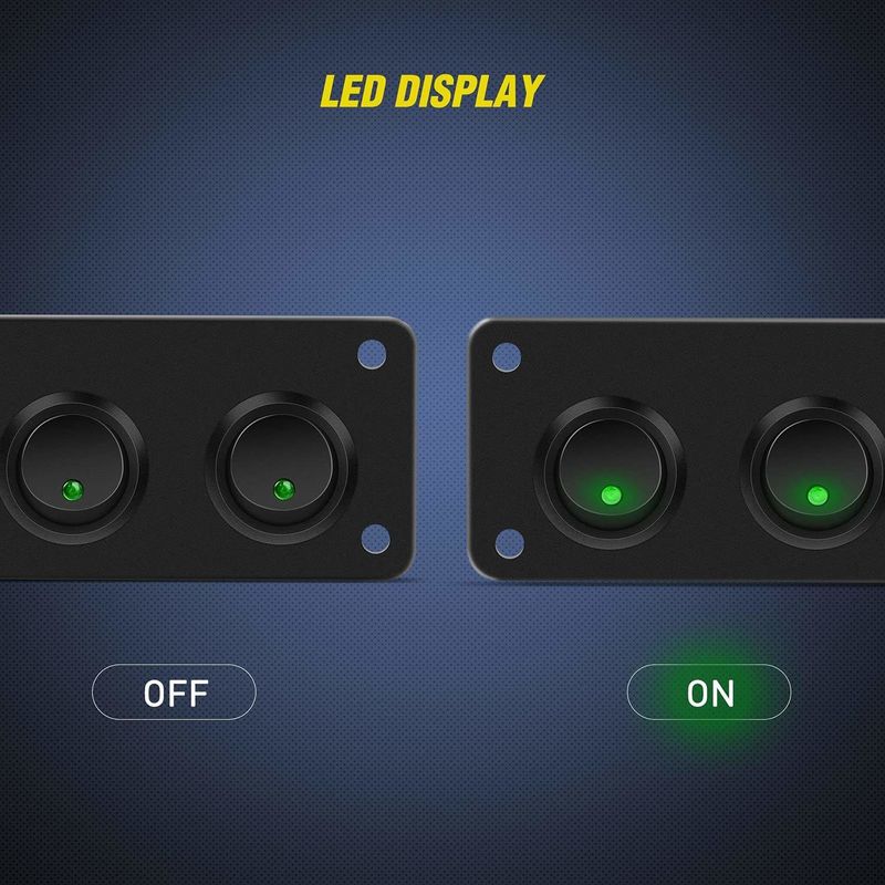 5 Gang Rocker Switch Panel 20A 3 Pin On Off 12V Green Toggle Switch Per Auto Camion Barche