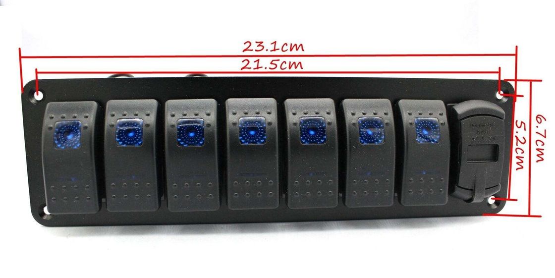 Pannello di commutazione Gang Rocker DC 12V 7 con LED a doppio caricabatterie USB da 4,8 AMP