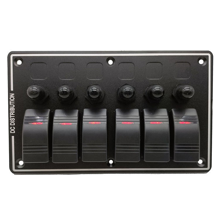 12V 6 Gang Rocker Switch Panel con LED a luce rossa per auto barca