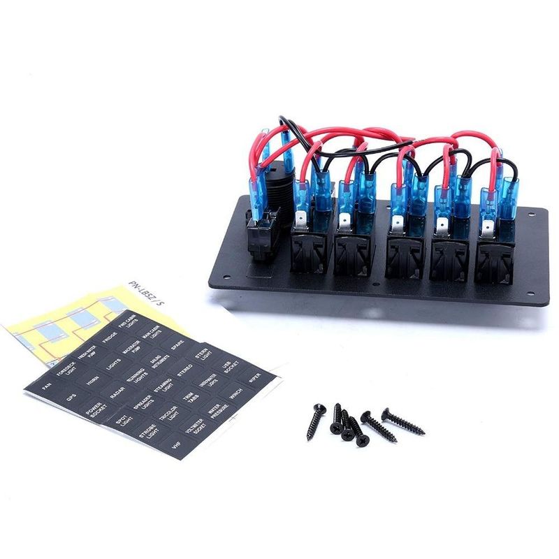 12V 6 Gang Rocker Switch Panel con LED a luce rossa per auto barca