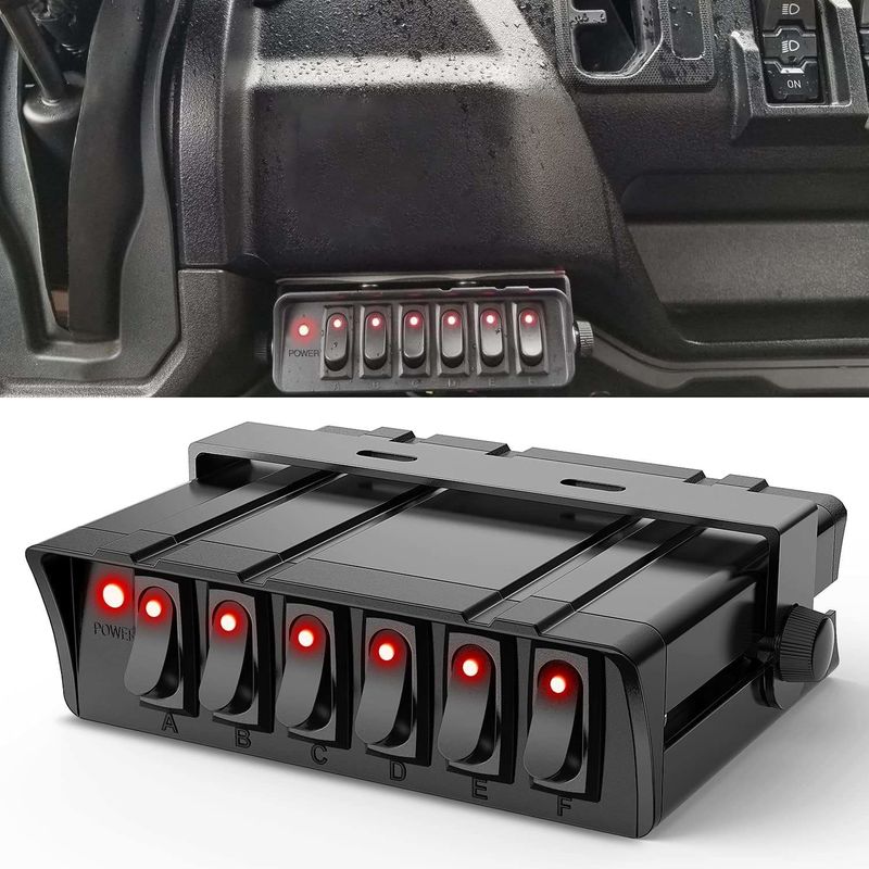 6 Gang Rocker Switch Box SPST On/Off Rocker Toggle Switch Panel 30Amp Max 12 fili AWG