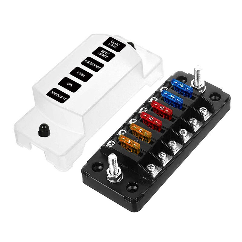 12V-24V DC 6 Way Fuse Block con bus negativo Atc/Ato Standard Automotive Fuse Boxes
